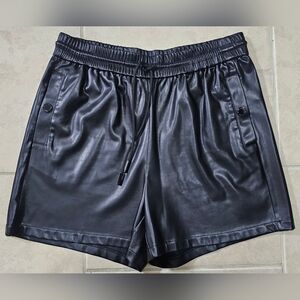 KARL LAGERFELD PARIS Black Faux Leather Drawstring Pull-on Shorts Size M